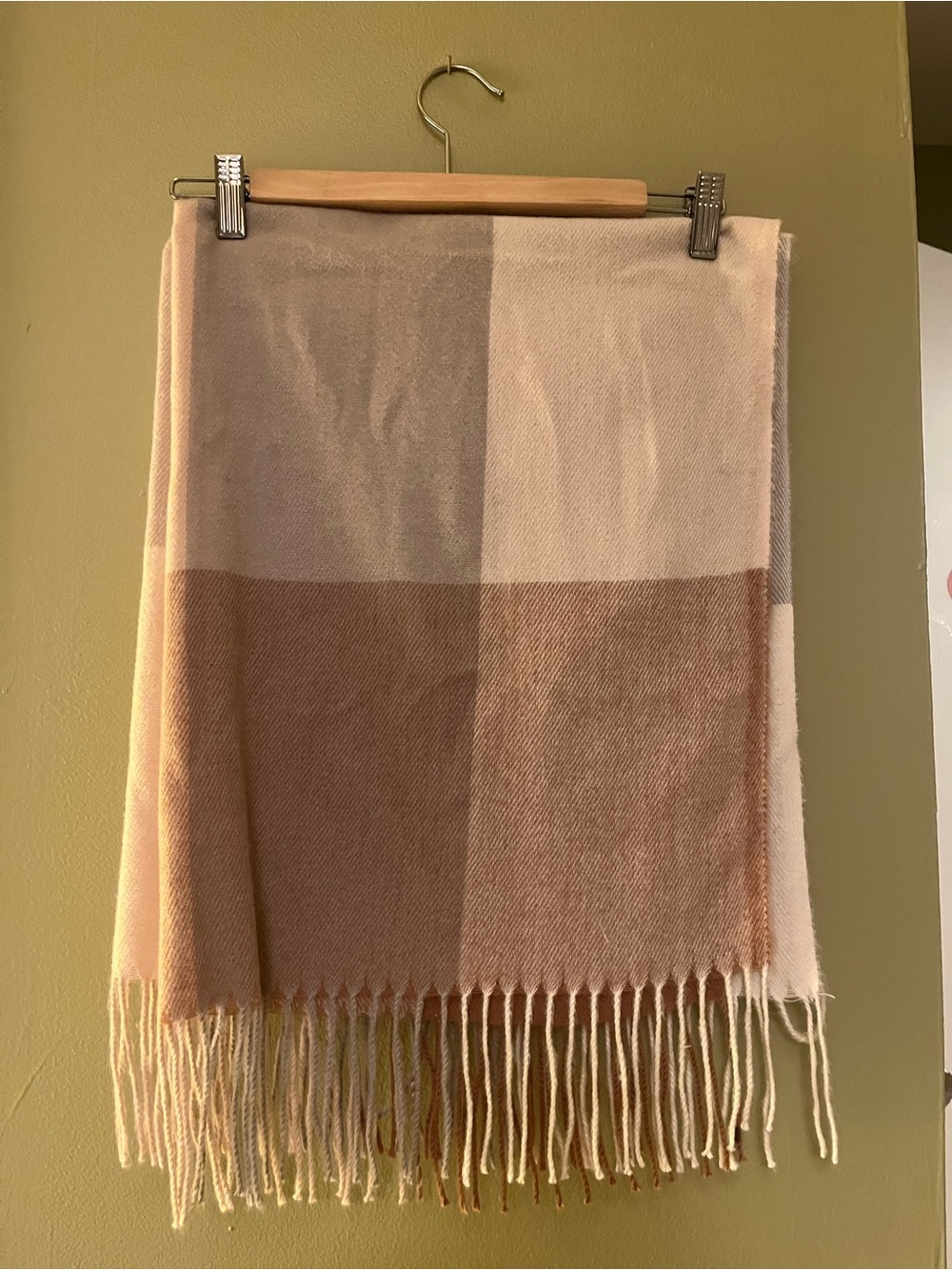 Neutral Colorblock Fringe Scarf in Beige and Taupe